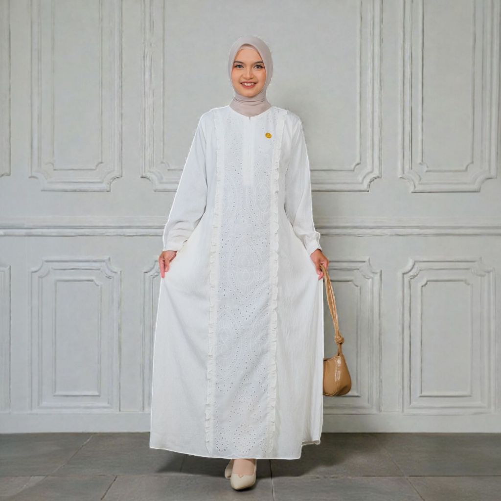 Amara Dress Gamis Katbol / Katun Bolong Kombinasi Polo Linen Premium Grade A