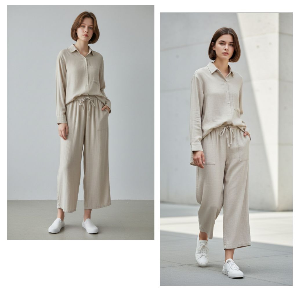 Hem Wanita Saku Kulot Palazo Lurus Linen Viscose