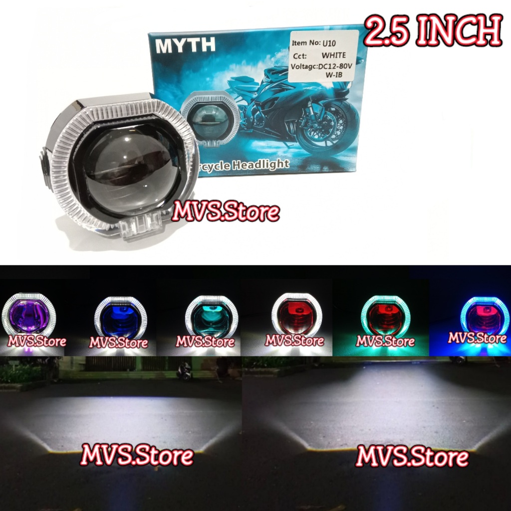Lampu Led Projie Biled 2.5 Inch MYTH Body Hitam Cahya Putih Lampu Utama Motor Projie Biled 2.5 Inch