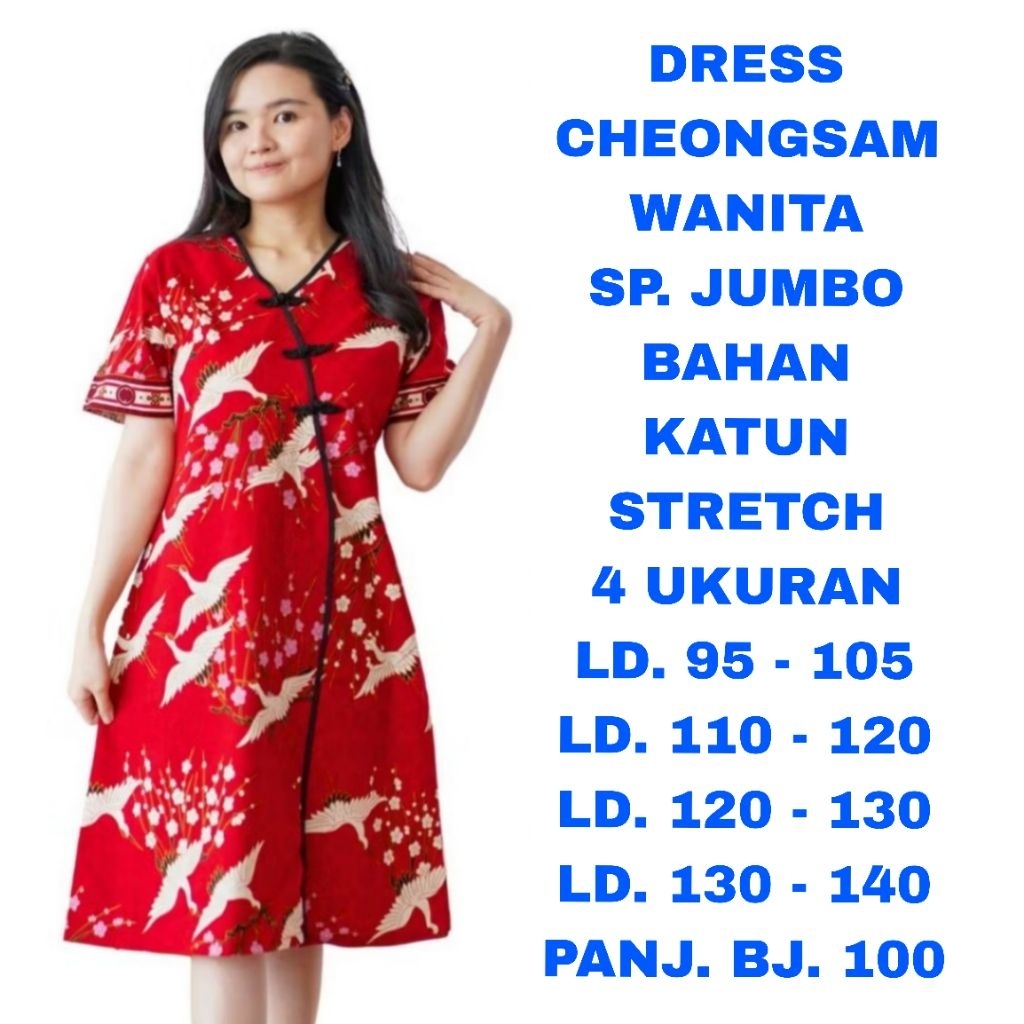 WK DRESS CHEONGSAM MERAH WANITA SUPER JUMBO LD. 130 LD. 140 BAJU IMLEK SUNCIA SANJIT LAMARAN PESTA