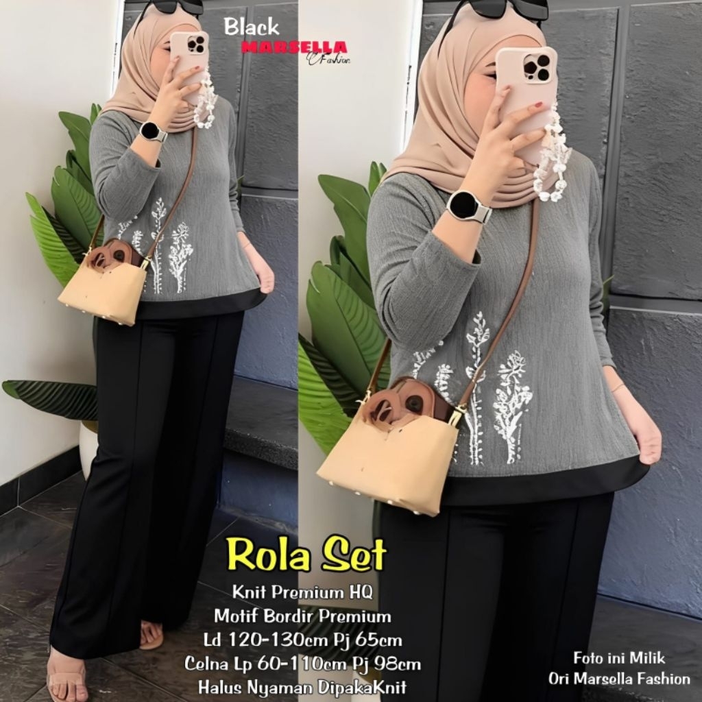 Marsella -Rola Set Celana Wanita Knit X Motif Bordir Premium