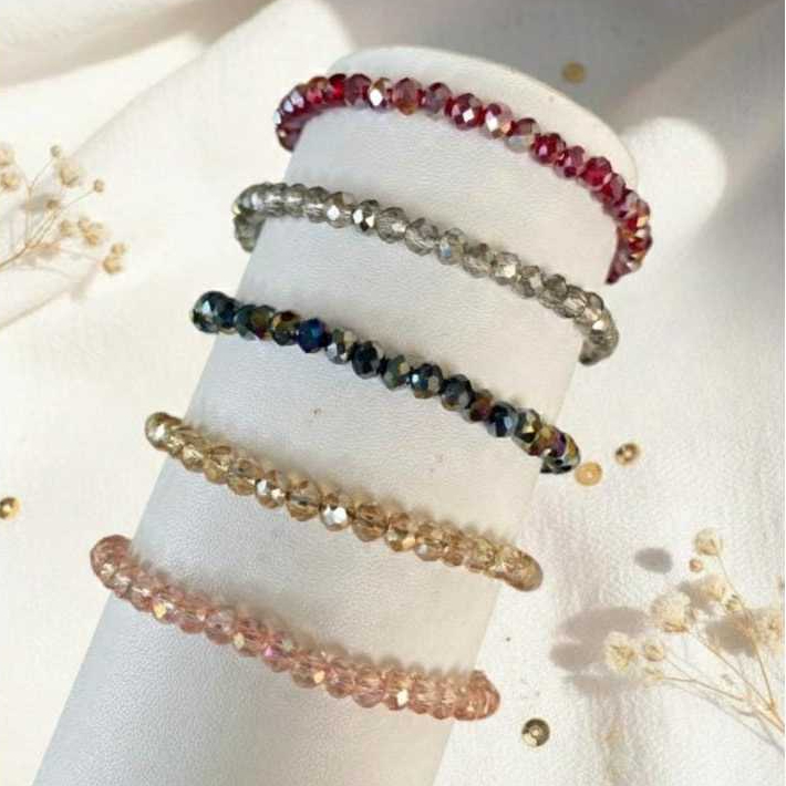 Gelang Kristal Ceko Polos Wanita Pria - Gelang Manik-Manik  Bening Premium  Aesthetic Anti Luntur Aw