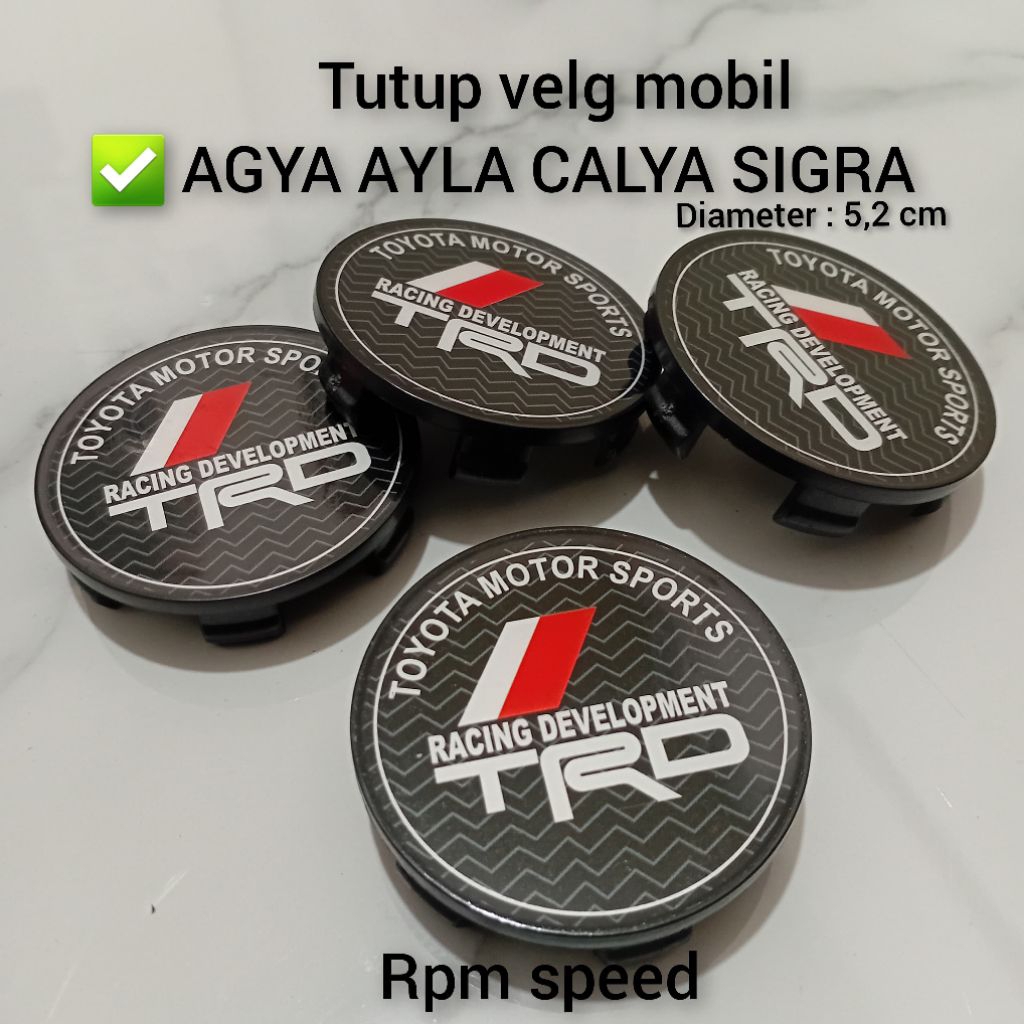 dop roda velg variasi mobil AGYA,AYLA,CALYA,SIGRA diameter 5,2 cm harga set 4pcs.