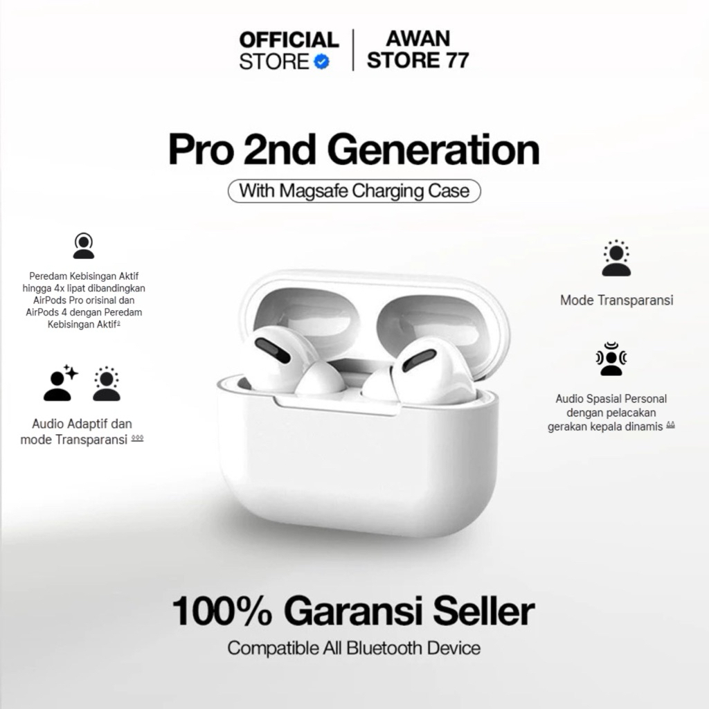 [ KUALITAS TERBAIK GRADE ORI ] TWS PRO2 ANC FITUR AKTIF 100% SERIAL TEMBUS WEBSITE H2 CHIP