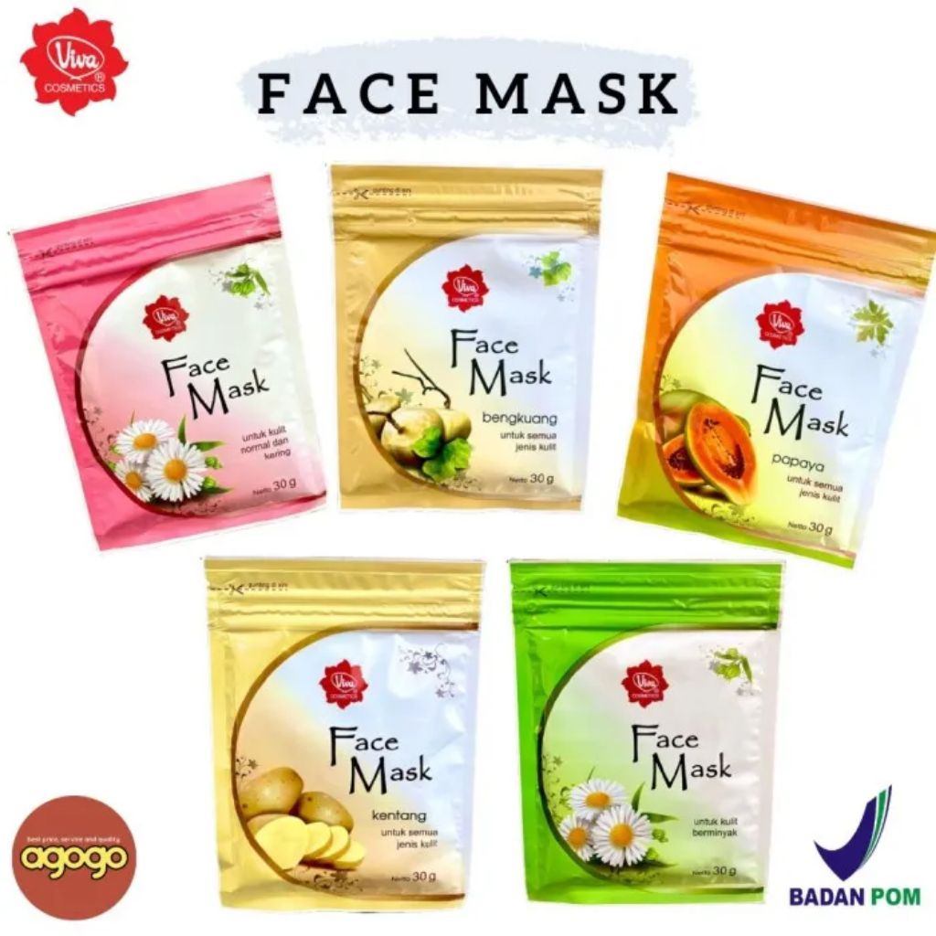 Masker Wajah Viva 30g - Bengkuang, Normal_Kering, Kulit Berminyak, Papaya, Kentang