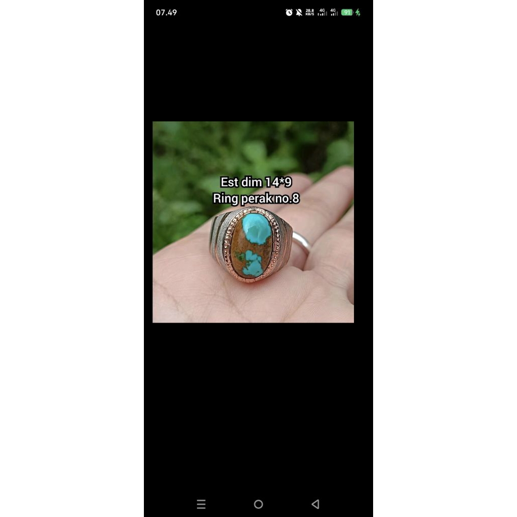 Batu Pirus Persia Asli - Hijau Polkas, Poles Natural, Siap Pakai