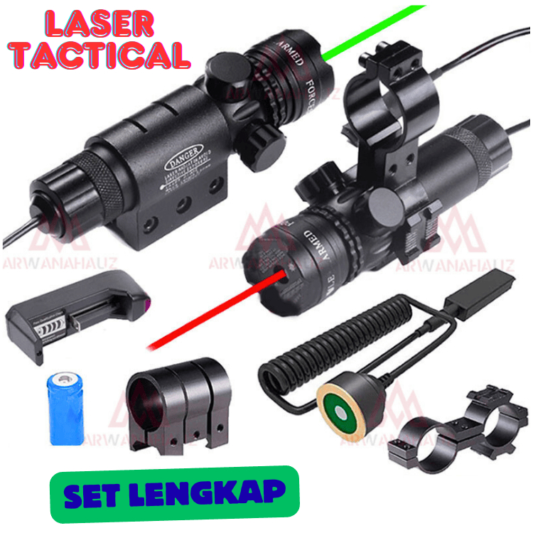 COD TaffLED Laser Senapan Kekeran Warna Hijau Merah Charger + Batre Dot Scope Mount set lengkap