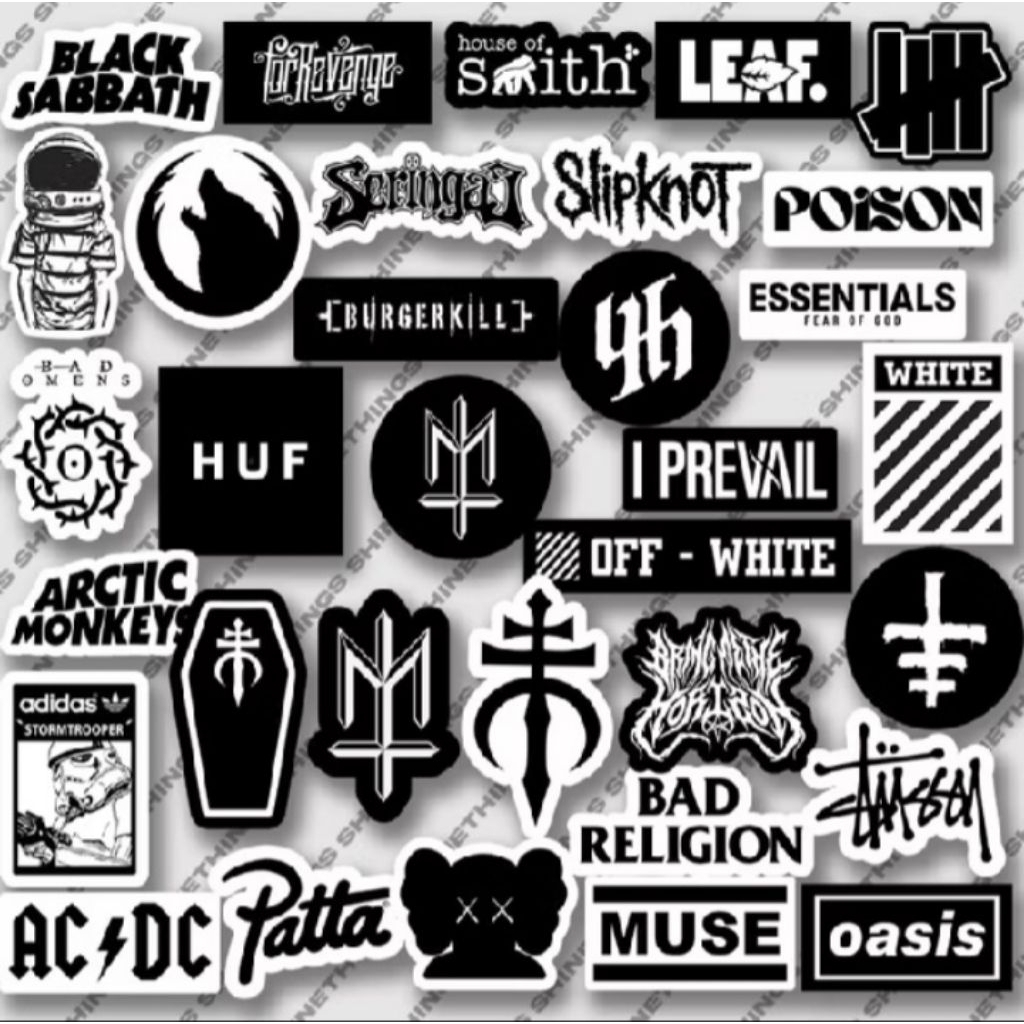 [ 1 Pack = 8 15 & 25 pcs ] Stiker brand distro hitam putih warna warni logo aesthetic skateboard ban