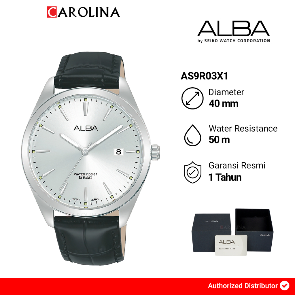 Jam Tangan Pria Alba AS9R03X1 Silver Dial Black Leather Strap