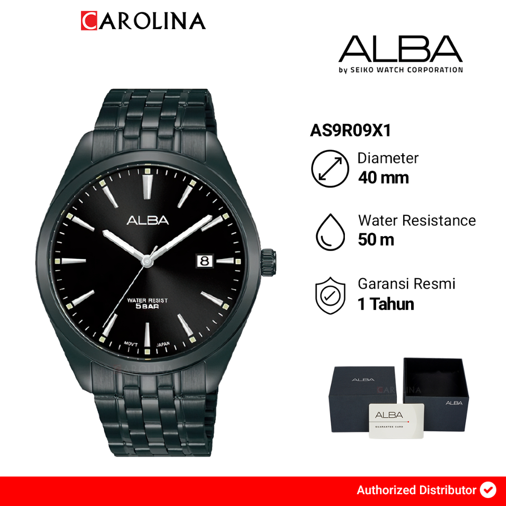 Jam Tangan Pria Alba AS9R09X1 Black Dial Black Stainless Steel Strap
