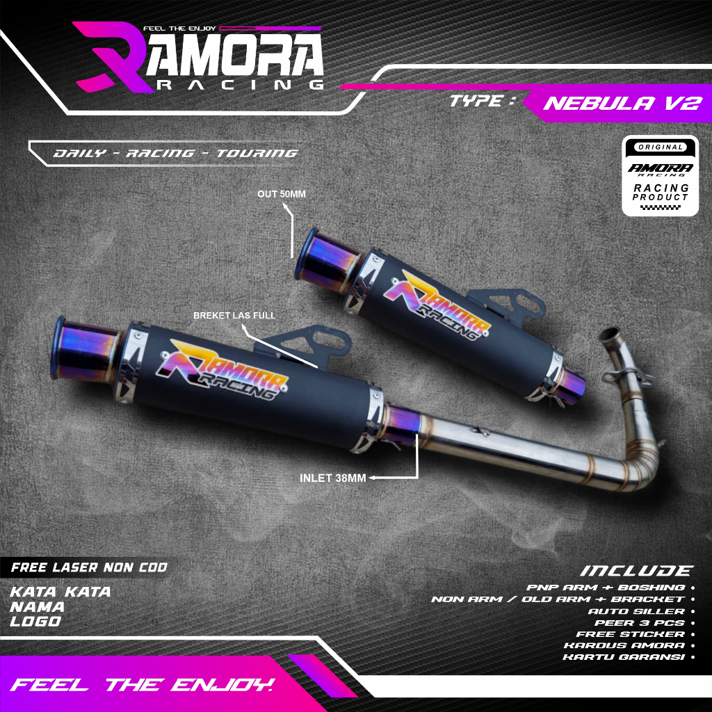 Knalpot Amora Racing NEBULA SERIES V2 LEHER CEKLIS For Vario110/125/150/160/PCX MIO BEAT