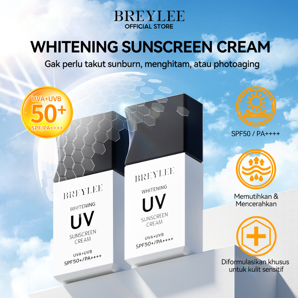 BREYLEE Bundle Twinpack Whitening UV Sunscreen (2 pcs) SPF50+ PA+++ Pelindung Wajah dari Sinar Matah