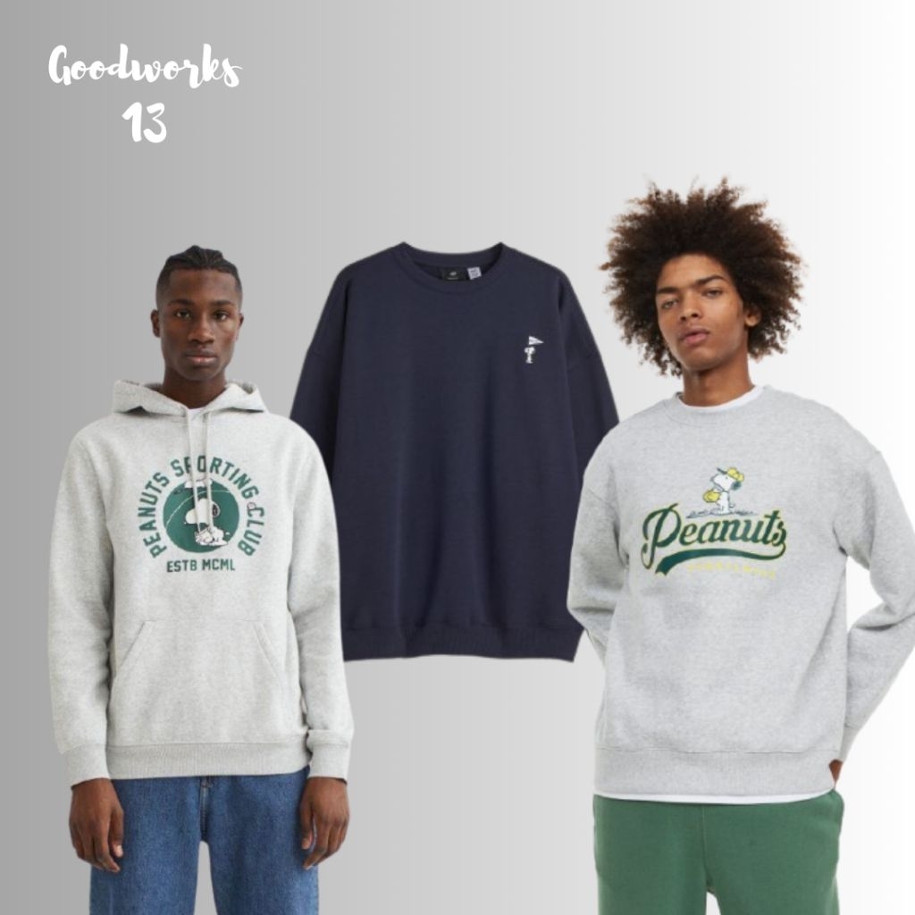 Hoodie HM Peanuts Snoopy Printed Sweatshirt Snoopy Printed Unisex Pria Wanita Hoodie