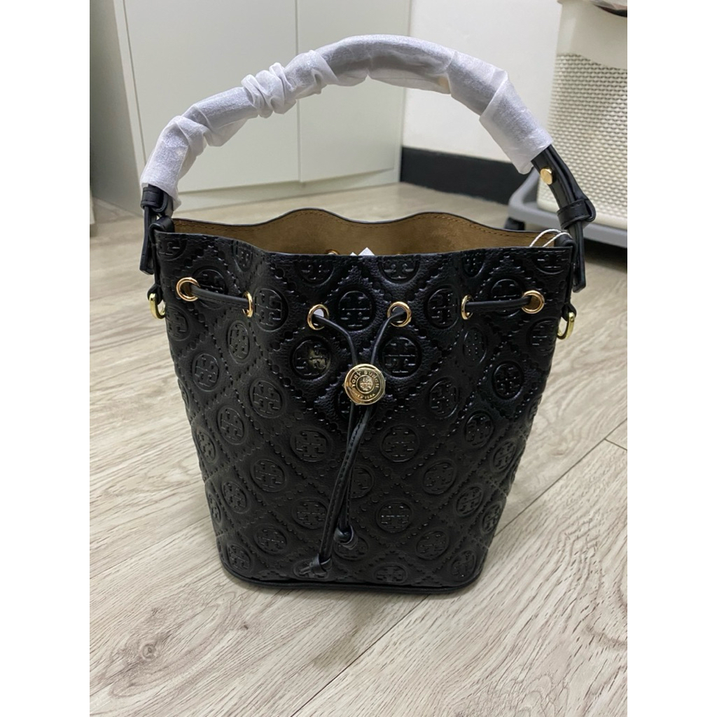 Torryburch bucket bag black monogram leather tas kulit tb