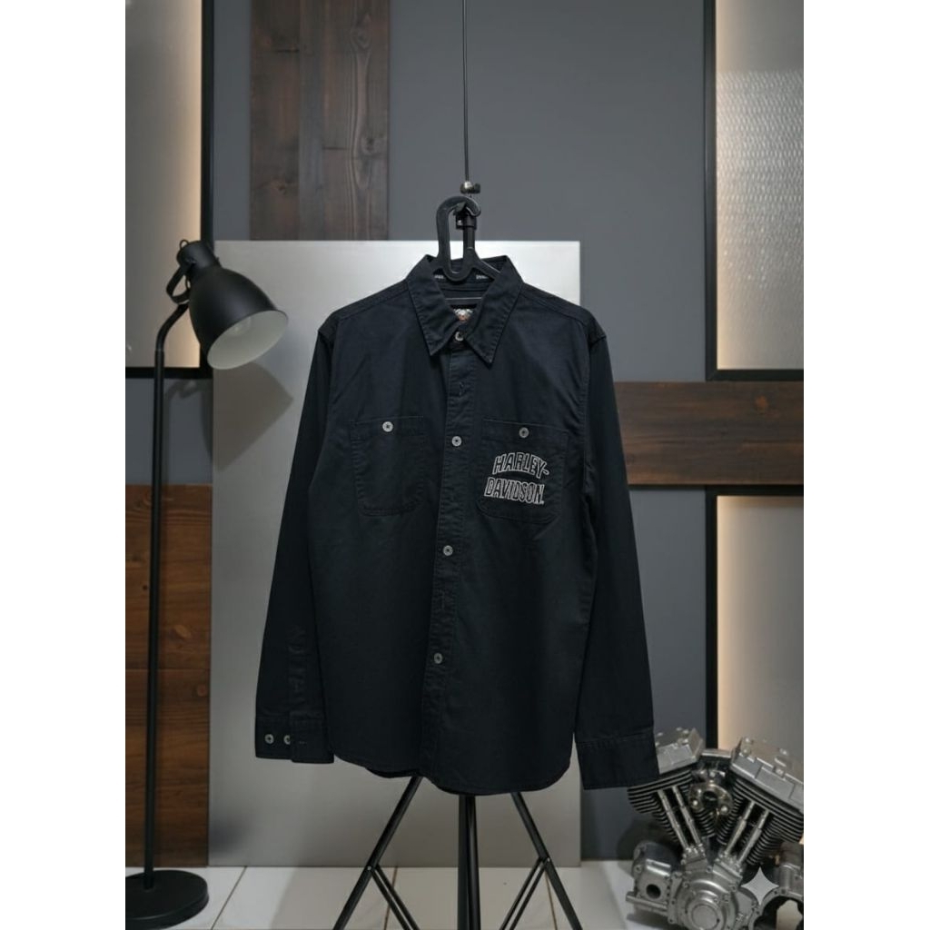 Kemeja Laki Laki / Pria Harley Davidson warna hitam pekat original