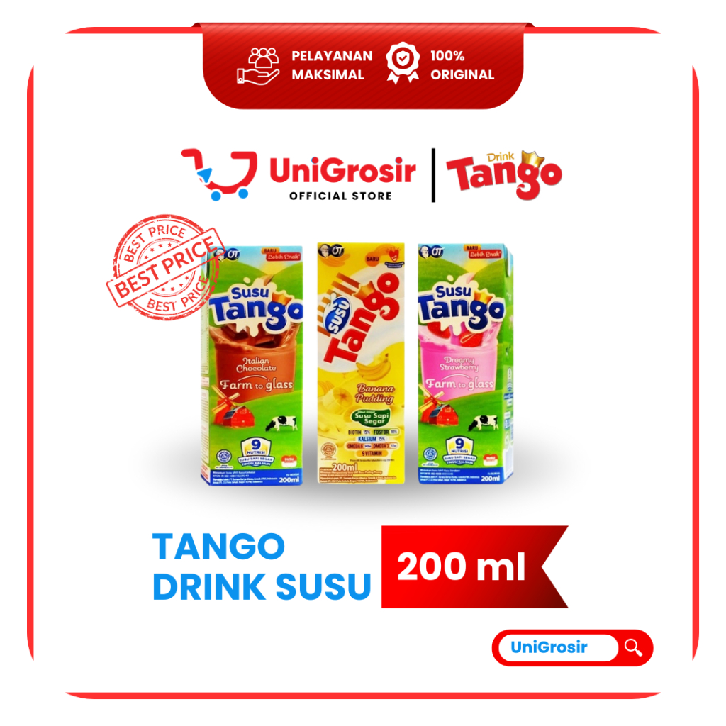[UniGrosir] TANGO DRINK SUSU UHT TETRA CHOCOLATE STRAWBERRY BANANA MILK ~  200 ml