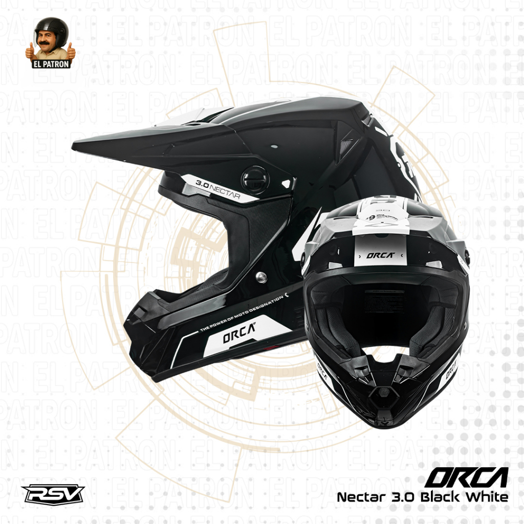 RSV ORCA NECTAR BLACK WHITE - 100%ORIGINAL Helm Dual Sport Supermoto Cross Enduro Unisex SNI DOT ECE