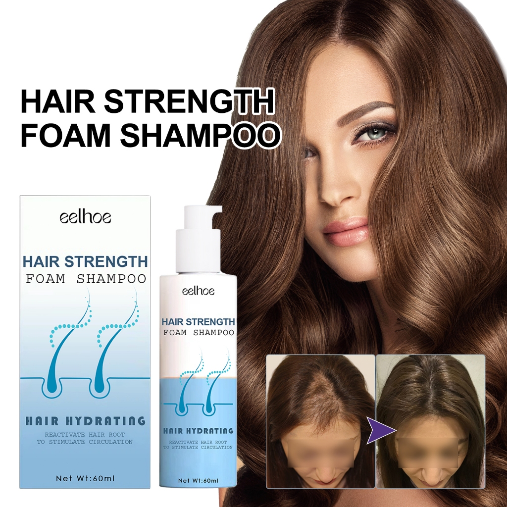 Eelhoe Hair Strength Foam Shampoo 60ml Pertumbuhan Rambut Melembapkan Rambut Kulit Kepala Bersih Pen