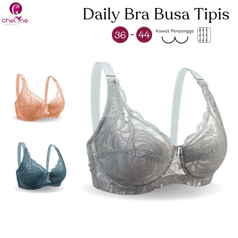 Chelyne BH Brukat Busa Tipis Big Size V2044 Dengan Kawat Penyangga - BH Jumbo Daily Bra 36/44 Cup C 