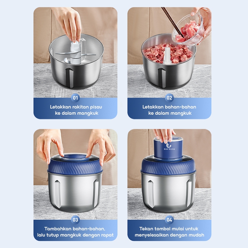 Promo Terbaru Han River Medan Chopper Blender 2.5L Penggiling Daging Bumbu Cabai Serbaguna 250W