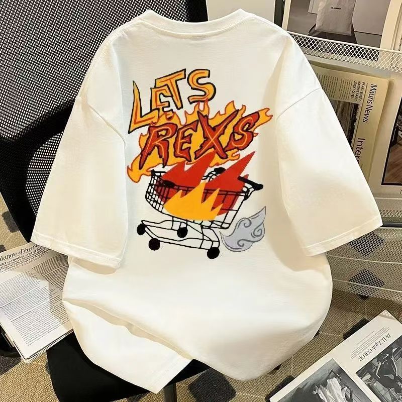 Kaos Stylish Motif Cetak  Troli Api Putih Pria - Kaos Pria Trendy, Bahan Katun Lembut Nyaman