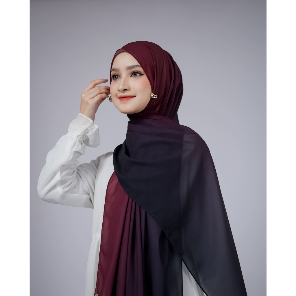 KHIMAR PASMINAH MUSLIM SQUARE CERUTY GRADASI RINGAN DAN ADEM BISA BULAK BALIK
