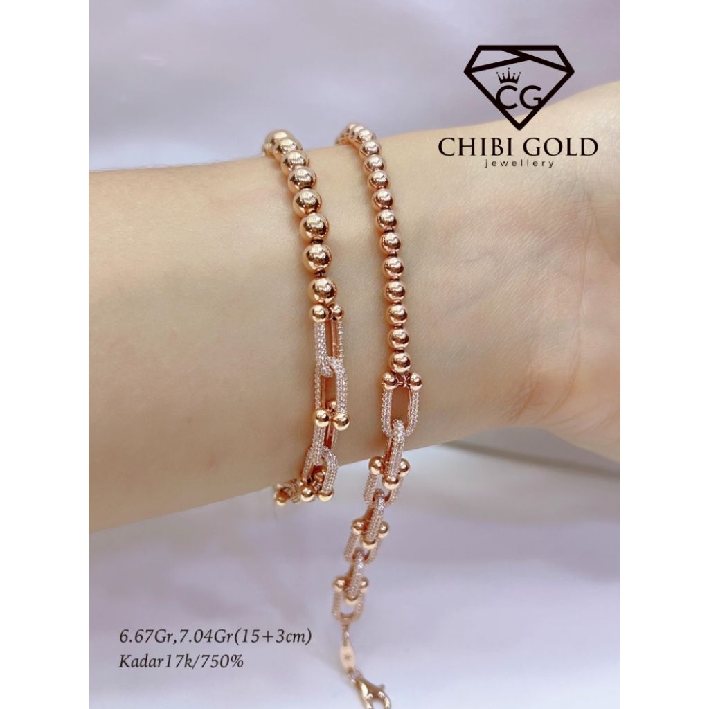 CHIBI GOLD JAWELLERY - Gelang rantai boba mata emas 750 kadar 17K - chibigold