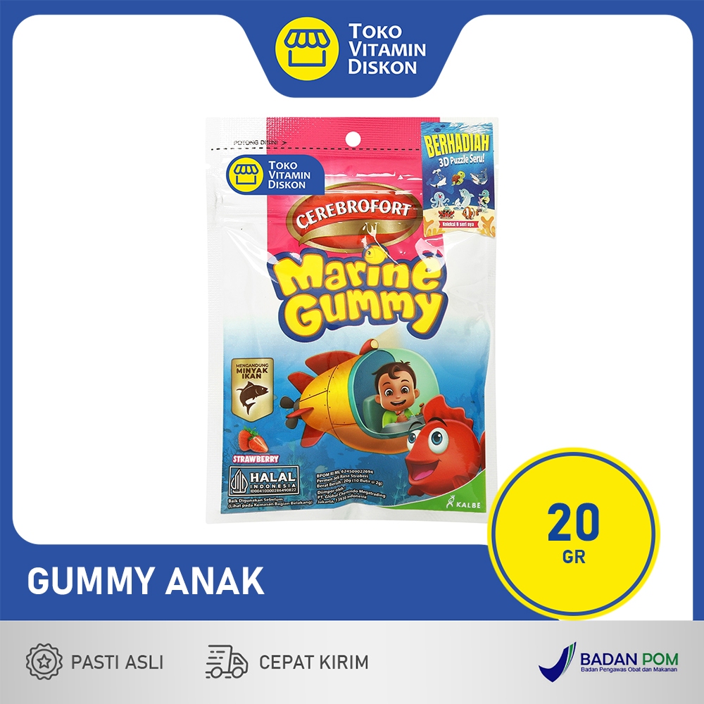 CEREBROFORT MARINE GUMMY 20GR | VITAMIN GUMMY MINYAK IKAN, FISH OIL, ANAK PINTAR, TUMBUH KEMBANG ANA