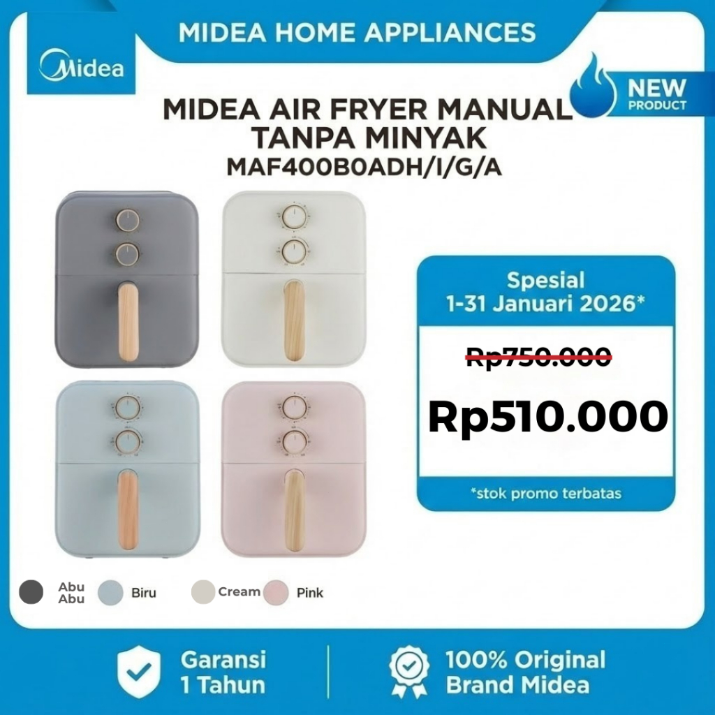 [TURUN HARGA] Spesial Hadiah Pernikahan | Airfryer Manual Midea MAF400B0ADH | Fod Grade Anti Lengket