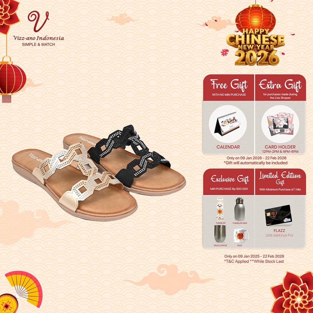 Vizzano Shoes Sandal Flat Slip On Wanita Cantik Design Virdie