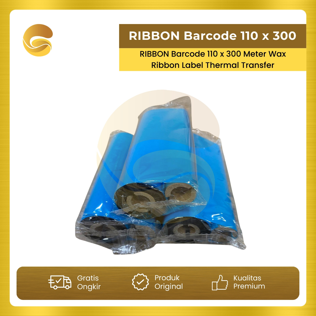 RIBBON Barcode 110 x 300 Meter Wax Ribbon Label Thermal Transfer 110x300M