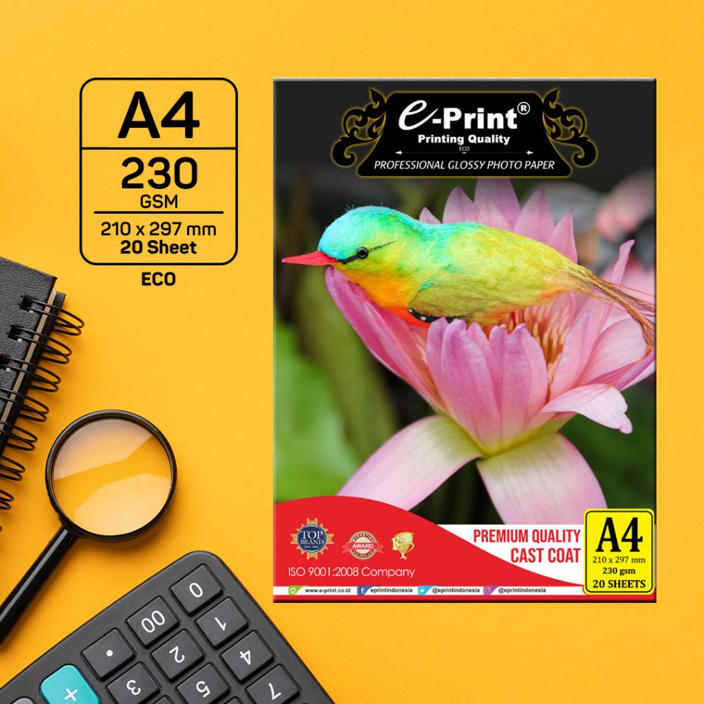 E-PRINT Glossy Photo Paper A4 Back Print ECO 230gsm 20 Lembar Watermark