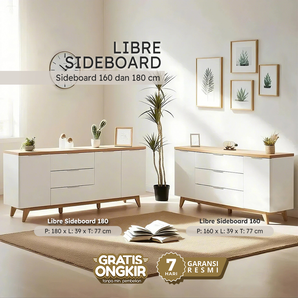 Melody Furniture - Sideboard Credenza Minimalis Laci Buffet Serbaguna Lemari Baju - Libre Sideboard
