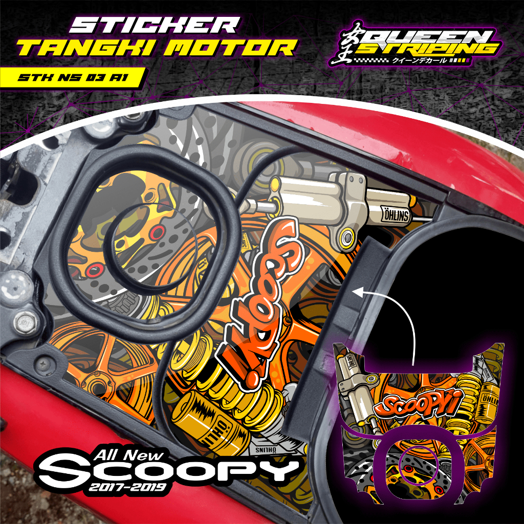 Sticker Aksesoris Cover Tangki Motor New Scoopy 2017-2020 Desain Scoopy Gold-Sticker Tengki Motor Sc