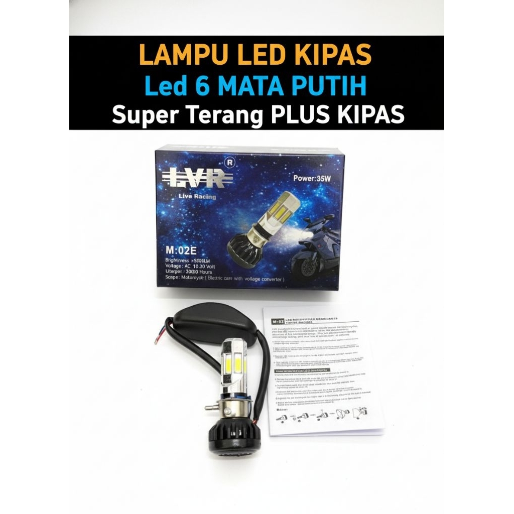 Lampu utama Bohlam LED 6 Mata LVR Kipas Pendingin Soket H6 H4 Untuk Semua Motor Matic Bebek Sport Vi
