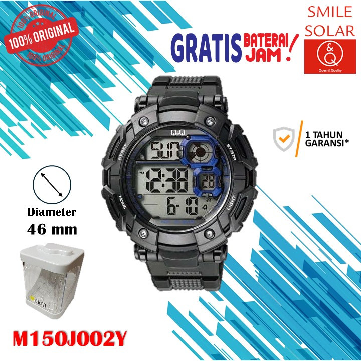 Jam Tangan Pria Casual Sporty Rubber Digital Original Q&Q QnQ QQ M150 M150J Diameter Besar