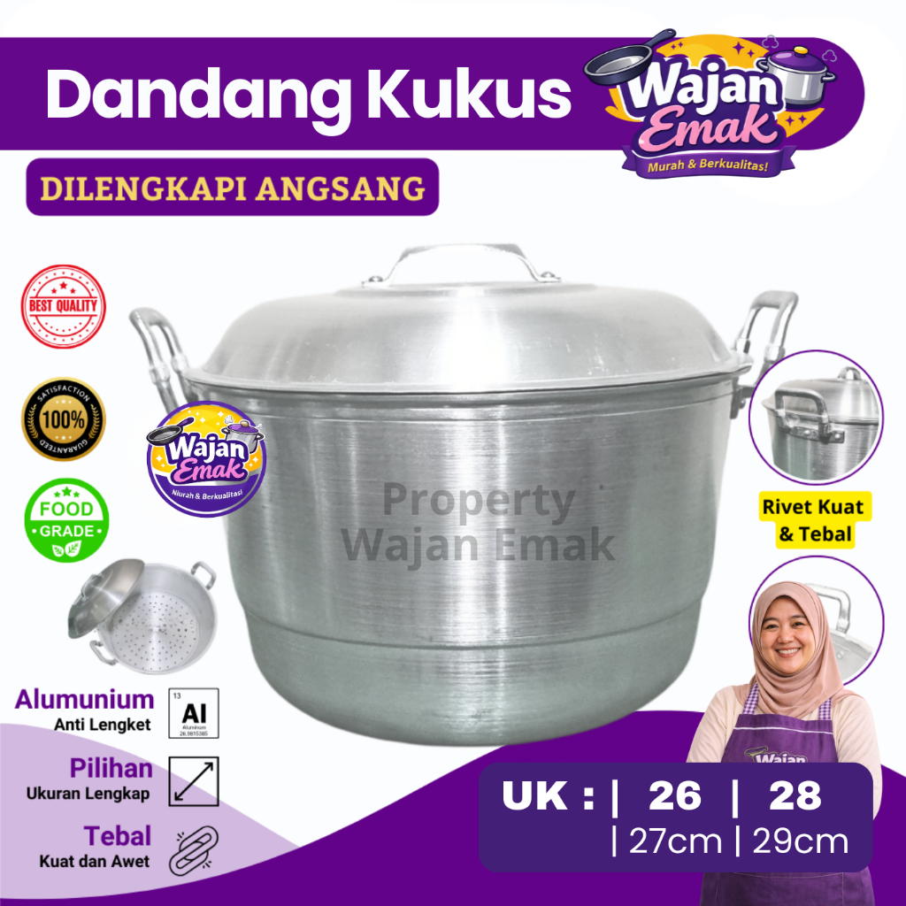 Panci Kukus no 26/28 Dandang Penanak Nasi Langseng Sarang Alumunium Jumbo Super Tebal Wajan Emak
