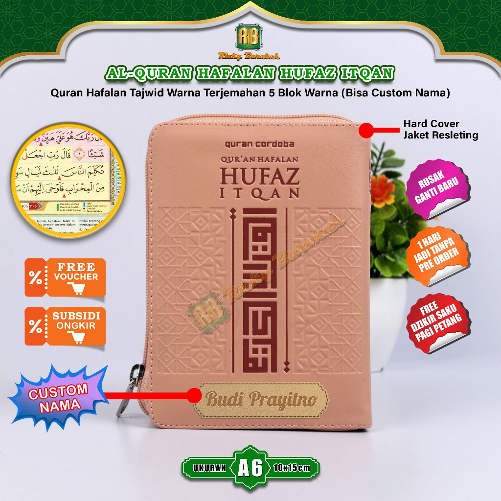Al Quran Hufaz Itqan Hafalan 5 Blok Warna Tajwid Terjemahan Alquran Jaket Resleting Ukuran Kecil A6