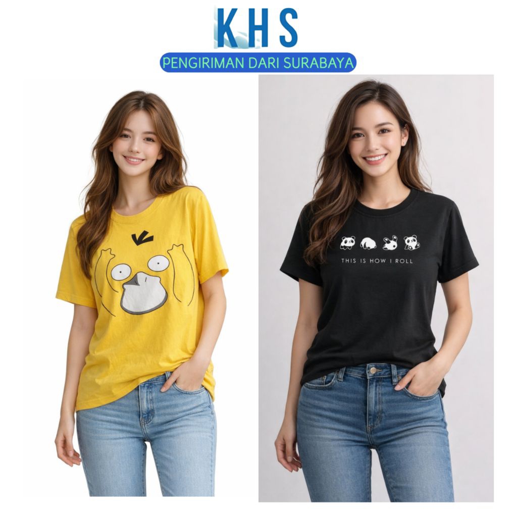 Baju Kaos Wanita T Shirt Distro Lengan Pendek Oversize Premium Donum Panda Korea Style