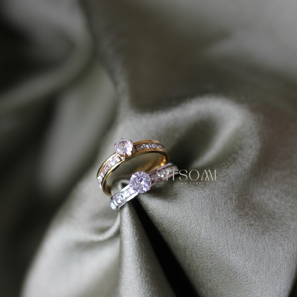 ITSOMI - Louis Liona Ring / Cincin Diamond Zirkon Permata Perhiasan Titanium Anti Karat Berlian Mewa