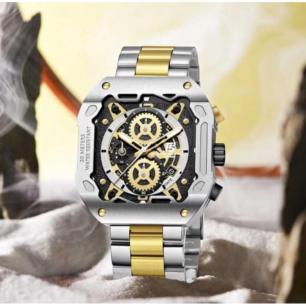 JAM TANGAN PRIA ORIGINAL RANTAI T5 4105 CHRONOGRAPH MODEL KOTAK B