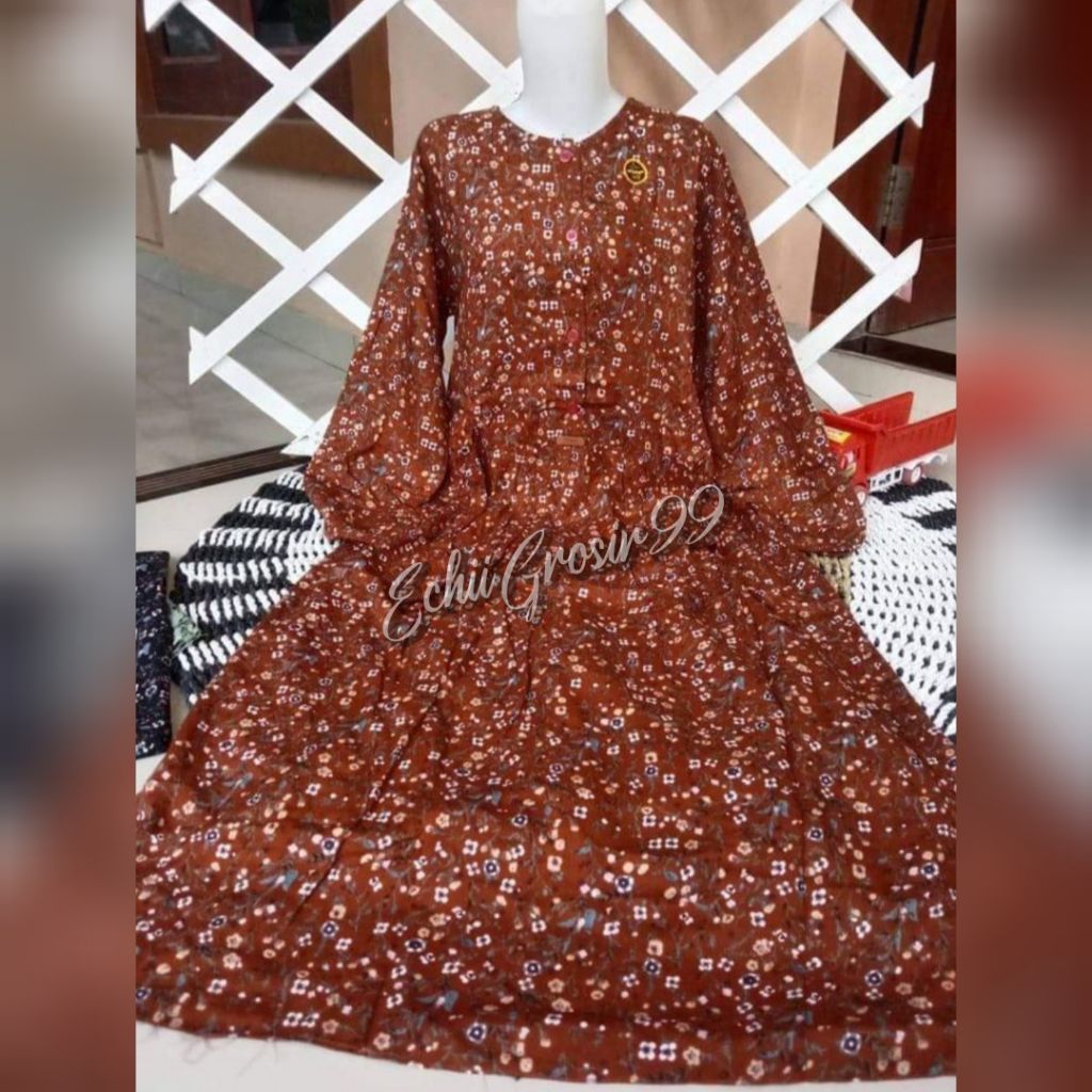 Mini Dress Bunga Rayon Wanita / MIDI Bunga Rayon Twill Terbaru Wanita