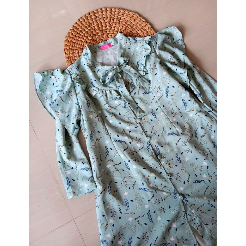 TUNIK FLOWER FREE BELT WARNA SAGE