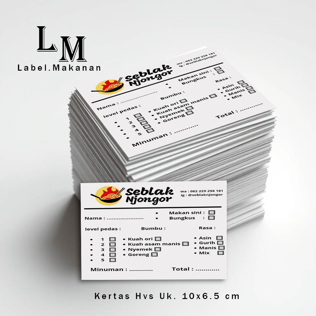 100 LEMBAR HVS LABEL 10x6.5 CM MAKANAN USAHA CEMILAN DAN SEBLAK NJONGOR