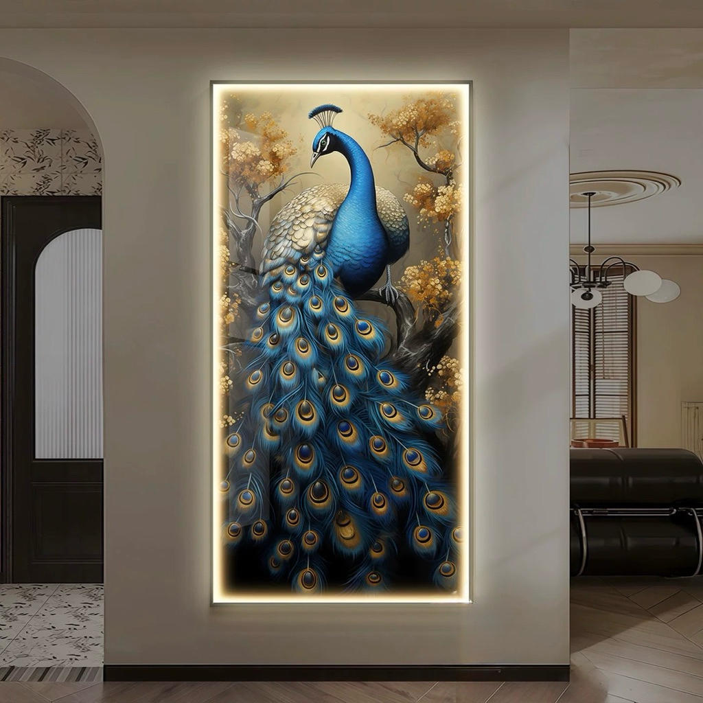 KOKOPAINTING Lukisan Porcelain Diamond 5D Kristal LED Motif Burung Merak Aesthetic / Lukisan Burung 