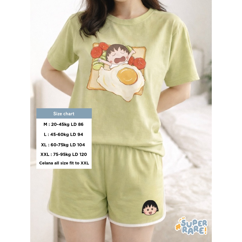 SUPER RARE - Baju Tidur Wanita CHIBI MARUKO CHAN - [PROMO] Setelan Kaos Celana Oversize Korea Motif 