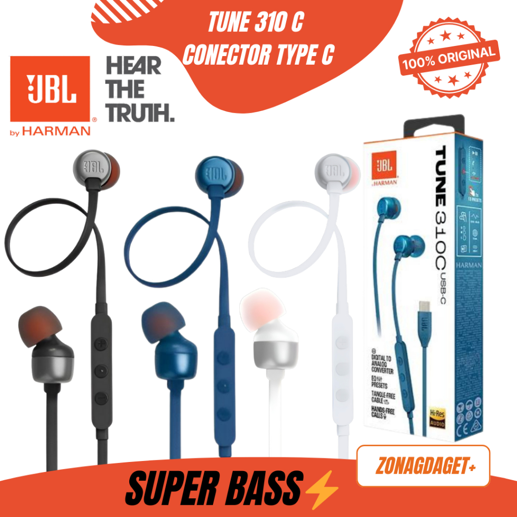 JBL Tune 310C Wired Earphone Type C Original Harman – Super Bass