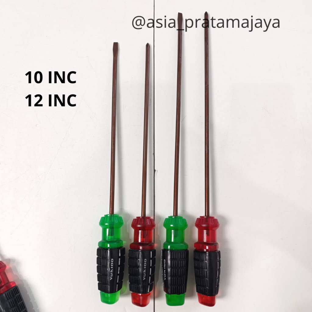 Yukido Obeng SUPER PANJANG 10 - 12 inch Obeng Magnet Plus Minus Berkualitas / Obeng Gagang Karet Plu