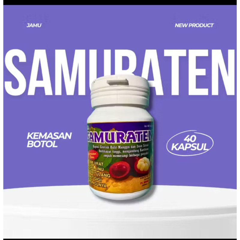 JAMU ASAM URAT DAN NYERI SENDI “SAMURATEN” Kemasan Botol isi 40 kapsul ( obat asam urat ,nyeri sendi