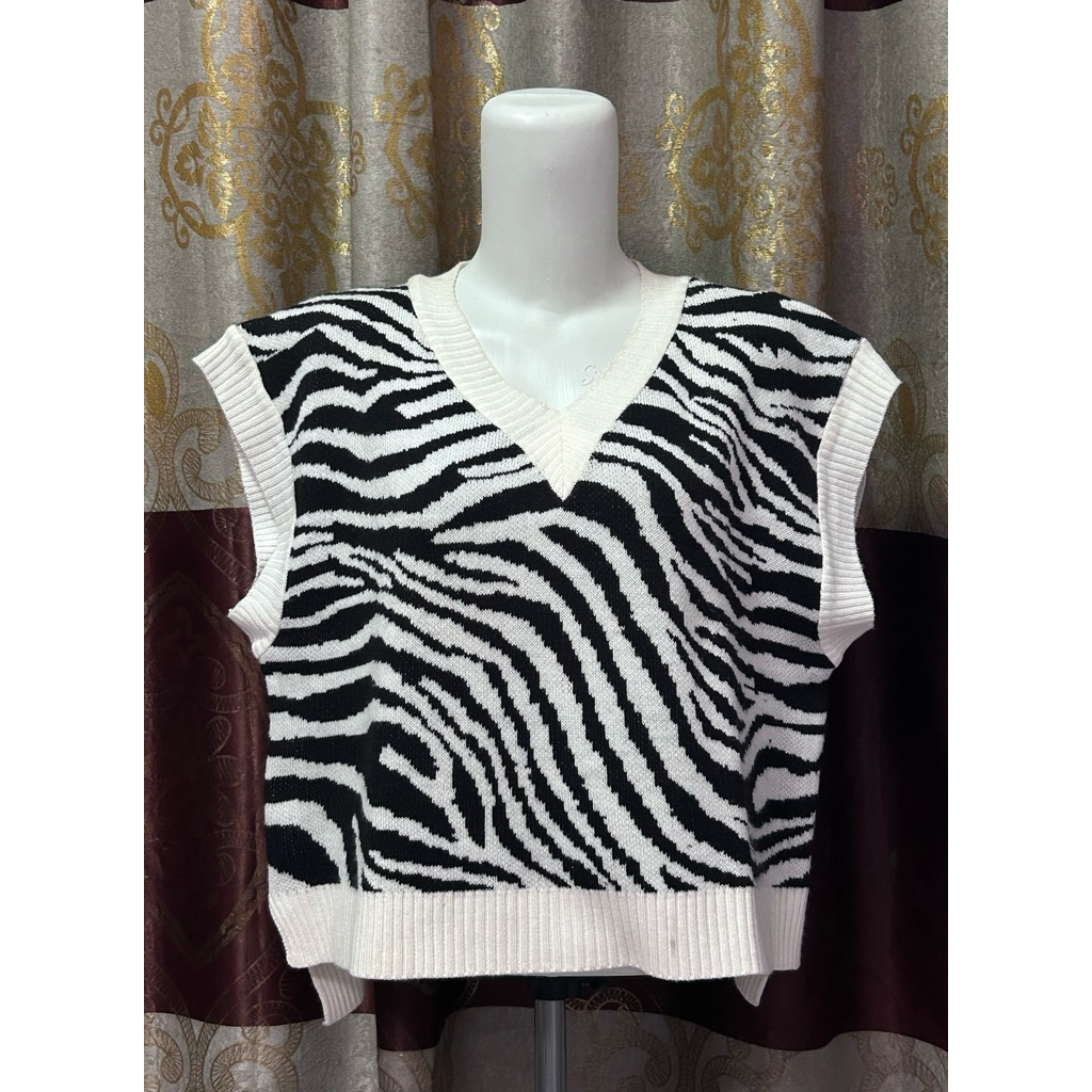 preloved vest / baju kutung wanita motif zebra model longback belah samping gemas